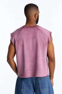 Wholesale Garment Dyed Sleeveless Pullover Muscle <b>Shirt</b> Oversized Raw Edge Raglan Men's <b>shirts</b> Custom Logo Cotton Terry Gym Wear - Product Image 5