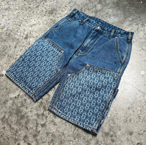 Shorts en jean vintage 100 % coton bleu ciel pour homme, style streetwear, broderie, délavage clair, vente en gros avec poches cargo - Product Image 2