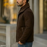 Veste aviateur en daim marron pour homme - Manteau d'hiver fait main.