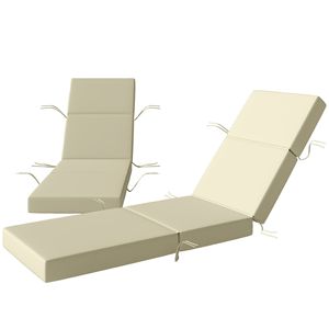 Set di 2 Cuscini Bianchi Crema Spessi 10 cm per Chaise Longue con Lacci, 53 x 183 cm, per Sedie da Esterno/Patio - Product Image 1