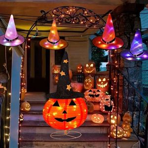 Lampes Citrouilles Pop-Up Pré-Éclairées d'Halloween avec Chapeau Étoilé, Pliables, 3 Modes, Boîte à Piles pour Utilisation Intérieure/Extérieure - Product Image 4