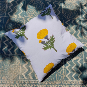 Minimalist Marigold Printed Embroidered Blank Bohemian Style <b>Cushion</b> Cover Modern Floral Sofa Toss Case Pure Indian Cotton Made - Product Image 1