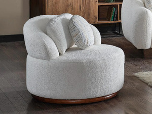 Juego de Sofás de Madera de Teca Sólida de Lujo, Sofá Curvo Moderno en Color Crema Bouclé de 3, 2 y 1 Plazas, Mesa de Centro, Muebles de Sala de Estar Estilo Japandi para Villa - Product Image 4