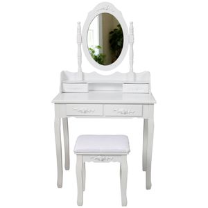 Tocador de Maquillaje de Madera Blanco Princesa con 4 Cajones, Taburete Acolchado y Espejo para Dormitorio de Niñas - Product Image 3