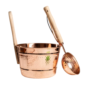 Seau de sauna en cuivre pur martelé à la main de 4 L avec poignée en bois résistante à la chaleur pour spa de luxe et vapeur sèche traditionnelle - Product Image 4