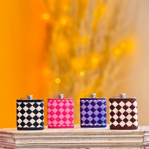 Premium Venus LeathersWere Fashion Tooled Checkered Genuine Leather Mini Hip Flasks New Metal Cap Lightweight Strong Waterproof - Product Image 5