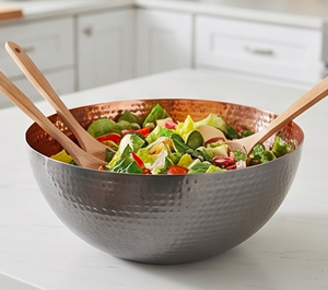 Bol mélangeur haut de gamme en cuivre martelé à l'intérieur, au design élégant, idéal pour la cuisine domestique et la présentation de table raffinée. - Product Image 1
