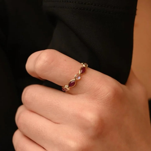 14K Gold Ruby and Rainbow Moonstone Eternity Band-Resizable Wedding Ring - Product Image 1