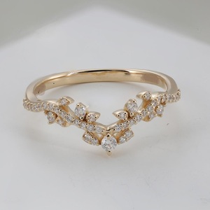 Plant Branch Lab Grown Round Cut Diamond Stacking Band <b>Ring</b> for Women's 14K Solid Gold Wedding Surprise Gift for Bridle Charms - Product Image 1
