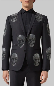 Blazer Elegante Color Marfil para Hombre con Cristales Negros y Bordado de Cuentas a Mano con Diseño Floral para Recepciones de Boda y Moda de Noche - Product Image 3