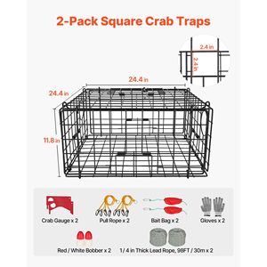 Paquete de 2 Trampas para Cangrejos Dungeness de Alta Resistencia, 24.4x24.4x11.8 Pulgadas, Malla de Alambre Recubierta de PVC Negro, Trampa de Acuicultura Stealth, 2 Unidades - Product Image 2