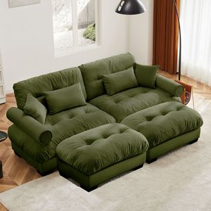 Divano Moderno Oversize a 2 Posti in Velluto con Pouf, Braccioli Imbottiti, Cuscino Lombare e Cuscini Decorativi per Soggiorno - Product Image 2