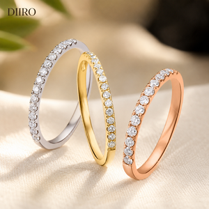Anillo de Compromiso con Diamante Redondo Brillante, Anillo de Media Eternidad con Moissanita, Chapado en Oro Amarillo de 14K, Anillo de Boda para Mujer - Product Image 1