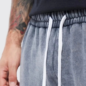 Pantalon de survêtement cargo gris pour homme, taille élastique avec cordon de serrage, plusieurs poches, décontracté, pour l'automne, en tissu tricoté délavé - Product Image 4