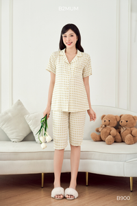 Ensemble short de maternité rayé en lin B2 MUM B900 100% Lin Non extensible Respirant Anti-transpiration Taille élastique ajustable Gauche - Product Image 6