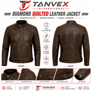 Veste en cuir d'hiver pour homme TANVEX Racer Pro, noir, rouge, blanc, col montant, tissu teint uni écologique, personnalisable, moto, motard - Product Image 1