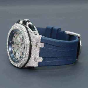 Montre chronographe de luxe en acier inoxydable avec diamants Moissanite VVS et verre saphir, mouvement à quartz, étanchéité 10 bars - Product Image 4