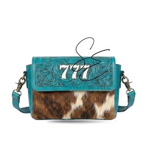 Sac bandoulière en cuir turquoise travaillé avec panneau en cuir de vachette et motif western cowgirl, style bohème, sac à bandoulière pour femme - Product Image 1
