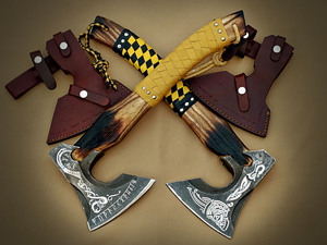Hand Forged High Carbon Steel Builder's Hatchet Custom OEM Wood Leather Wrap <b>Handle</b> Bearded Head <b>Axe</b> with Leather Sheath - Product Image 1