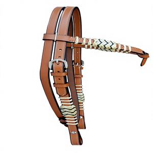 บังเหียนม้าหนังแท้สีแทนแบบปรับได้ พร้อมเชือกถักมือจากหนังดิบธรรมชาติ โดย 097 - Product Image 1