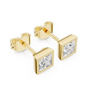 Princess Cut Lab Grown Diamond <b>Earrings</b> 14K 18K Solid <b>Gold</b> Push <b>Back</b> Stud DEF VVS Classic Bezel Set Bridal Stud ODM Wholesale - Product Image 4