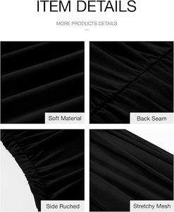Robe midi moulante noire asymétrique à épaule unique, col en V, manches 3/4, taille haute ajustée, élégante pour soirée, couleur unie, en maille, ourlet portefeuille - Product Image 6