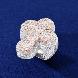 Iced Out Cross Ring <b>Moissanite</b> Ring Rose Gold Color White Gold Tone Unisex Party <b>Jewelry</b> - Product Image 3