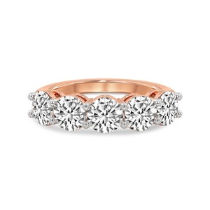Charming Round Five Stone Band Lab Grown Diamond 0.50 Ct Tw 14K Solid Gold FG Color VS Clarity 5 Diamond Classic <b>Row</b> Brilliance - Product Image 3
