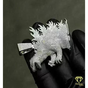 Collar de lujo unisex estilo hip hop con diseño de criatura, chapado en rodio sobre plata 925, con diamantes cultivados en laboratorio, certificado por GIA, ideal para regalo. - Product Image 2