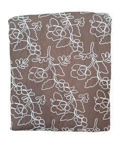 Tissu en coton marron en gros avec broderie florale blanche et travail de cordon 3D pour vêtements de créateurs et décoration intérieure - Product Image 4