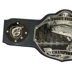 Cinturón de Campeón de Pesca de Truchas Personalizable, Cinturón Deportivo de Alta Calidad Negro y Plateado, Cinturón de Título Personalizado, Edición de Coleccionista - Product Image 3