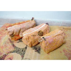 Handmade Floral Pattern Cotton Kantha Cosmetic <b>Pouch</b> Bag with Zipper Closure Modern Style Lightweight Multi-Purpose Women's Gift - Product Image 3