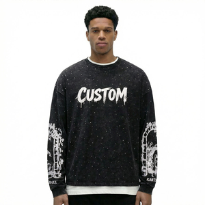 280Gsm Men's Rhinestone t Shirt Custom Streetwear Boxy <b>Tshirt</b> Oversized Cotton Heavyweight Graphic A - Product Image 2
