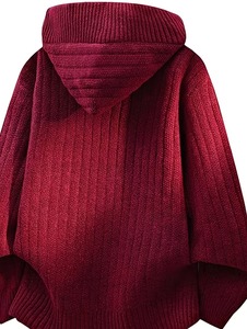 Mens <b>Black</b> Knit Hooded Sweater Faux Two Piece Half <b>Zip</b> Button <b>Up</b> Pullover Oversized Loose Ribbed Textured Long Sleeve <b>Hoodie</b> - Product Image 4