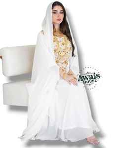 Venta al por mayor AWAIS HOUSE - Conjunto de lujo de 2 piezas para mujer musulmana, modesto, sencillo, de gasa lisa con cuentas, túnica de largo completo, corte A, para fiesta o boda - Product Image 1