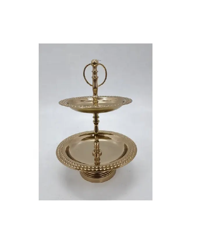 Aluminum Metal Luxury Gold Color 2 Tier Cake Stand F354 Brass EPL Finishing