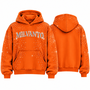 Sudadera con capucha naranja personalizada de alta calidad, 450 GSM, con pedrería, 100% algodón, forro polar, hombros caídos, para hombre y mujer - Product Image 1