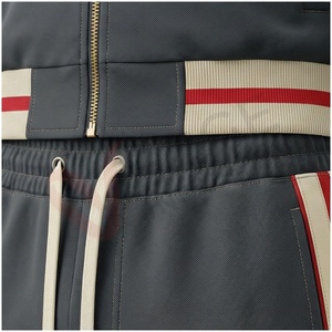 Ensemble de survêtement gris pour homme, manches longues, col montant, fermeture éclair sur le devant, rayé, respirant, coupe classique, vêtements d'automne - Product Image 5