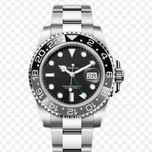 Montre mécanique de luxe en acier inoxydable 41 mm, style hip-hop de haute qualité, cadran noir, lunette GMT en céramique noire 22 mm, index lumineux - Product Image 1