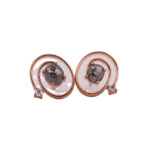 Pendientes de Diamantes Naturales en Espiral con Corte Sal y Pimienta / Pendientes Hechos a Mano con Diamantes de Corte Ovalado para Ella, Regalo - Product Image 1