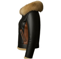 Blouson aviateur en cuir véritable pour femme avec capuche à fourrure, coupe-vent, manteau d'hiver, manches longues, longueur normale, respirant, écologique