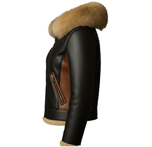 Blouson aviateur en cuir véritable pour femme avec capuche à fourrure, coupe-vent, manteau d'hiver, manches longues, longueur normale, respirant, écologique - Product Image 2