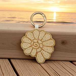Ivory & Gold Beaded Spiral Shell <b>Bag</b> <b>Charm</b> Key Chain - Product Image 2