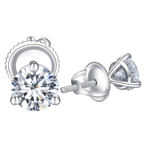 Boucles d'oreilles clous en argent pour femme, serties de diamants ronds taille brillant, couleur G, pierre de laboratoire, bijoux de fiançailles classiques - Product Image 4