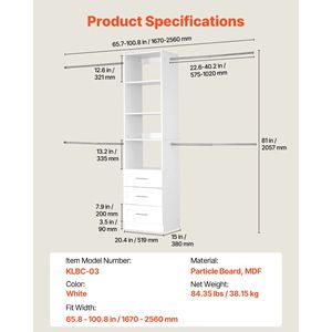 Armadio Moderno a 3 Cassetti con Altezza Regolabile, Sistema di Organizzazione Guardaroba in Legno con 4 Unità Retrattili - Product Image 2