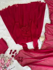 Ensemble de robe Anarkali en rayonne rouge, robe longue à manches longues avec bas et dupatta, tenue de soirée - Product Image 6