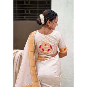 Sari de Seda Paithani Mahalaxmi God de Elite Weaves, 650g, para Ropa India y Pakistaní con Bordado Zari - Product Image 2