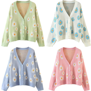 Cardigan en tricot à imprimé floral pour femmes, col en V, manches longues, fermeture à boutons, longueur intégrale, respirant, à porter en toutes saisons - Product Image 6