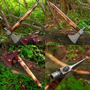 UA Supplies Hache à barbe artisanale en acier Damas, manche en bois, lame forgée, tranchant de 4 1/2 pouces, 3 3/8 lb, outil de bushcraft extérieur - Product Image 5