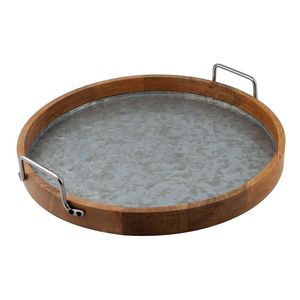 Contemporary Wooden And Iron Serving Tray With Carved Surface Detailing And Modern Display <b>Aesthetic</b> - Product Image 4